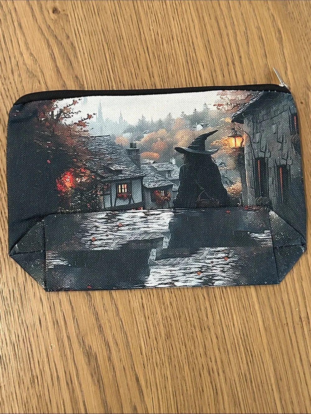 Witch & Cat Village Printed Cosmetic Pouch - Black